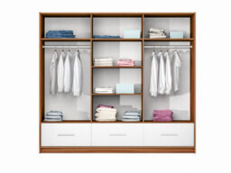Arte Amsterdam 255Cm Wardrobe - Walnut & White Gloss With Mirror And Ambient Led Lighting - thumbnail 3
