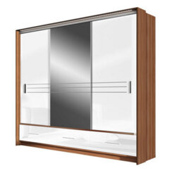 Arte Amsterdam 255Cm Wardrobe - Walnut & White Gloss With Mirror And Ambient Led Lighting - thumbnail 2
