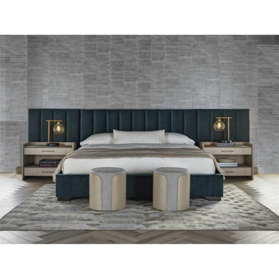 Stratus Interiors Raphael Extra Wide Luxury Upholstered Bed Frame - Modern Paneled Statement Headboard - Gas Lift Storage - Black - King - image 1