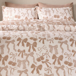 Ohs Illustrated Bows Duvet Cover Set With Pillowcase Polycotton Bedding - Natural - thumbnail 2