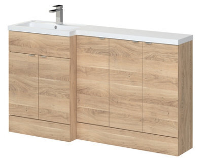 Hudson Reed Fusion Floor Standing Left Hand Combination Stylish Vanity Unit With Basin, Bleached Oak, 1500mm - image 1