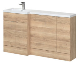 Hudson Reed Fusion Floor Standing Left Hand Combination Stylish Vanity Unit With Basin, Bleached Oak, 1500mm - thumbnail 1