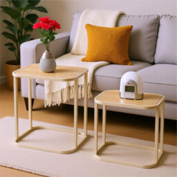 Nesting Coffee Tables 2 Rectangular Side Table Cream - thumbnail 3