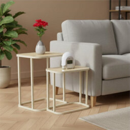 Nesting Coffee Tables 2 Rectangular Side Table Cream - thumbnail 4