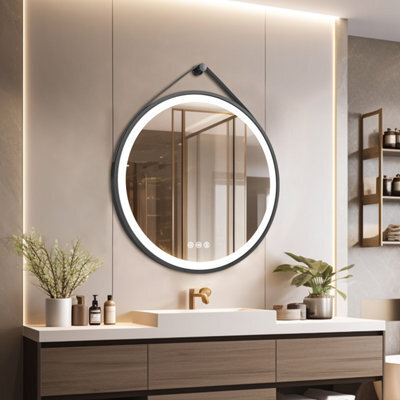 Luvodi Round 600mm Led Lighted Bathroom Mirror Anti-Fog Dimmable With Leather Belt(Non Removable) - image 1