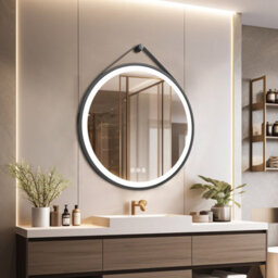 Luvodi Round 600mm Led Lighted Bathroom Mirror Anti-Fog Dimmable With Leather Belt(Non Removable) - thumbnail 1
