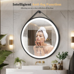 Luvodi Round 600mm Led Lighted Bathroom Mirror Anti-Fog Dimmable With Leather Belt(Non Removable) - thumbnail 3