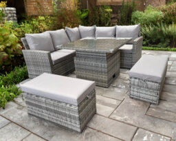 UK Leisure World Rattan Corner Raising Table Dining Coffee Wicker Garden Outdoor Furniture Grey - thumbnail 5