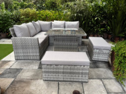 UK Leisure World Rattan Corner Raising Table Dining Coffee Wicker Garden Outdoor Furniture Grey - thumbnail 4