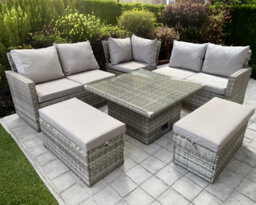 UK Leisure World Rattan Corner Raising Table Dining Coffee Wicker Garden Outdoor Furniture Grey - thumbnail 3