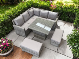 UK Leisure World Rattan Corner Raising Table Dining Coffee Wicker Garden Outdoor Furniture Grey - thumbnail 2