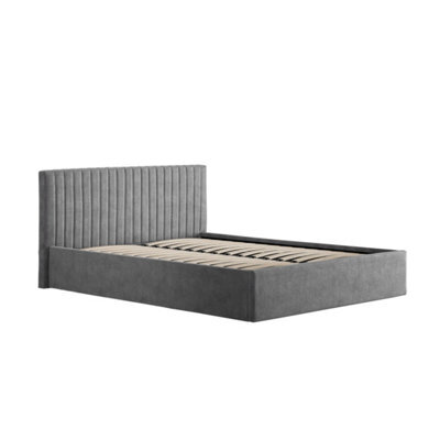 Wyld Haus Dublin Silver 5Ft King Velvet Ottoman Bed With Ribbed Headboard - image 1