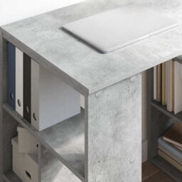 Berkfield Modern Corner Desk Concrete Grey Particle Board Medium Storage - thumbnail 4