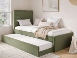 Flair Ari Upholstered Single Bed With Trundle Olive Green Velvet - thumbnail 2