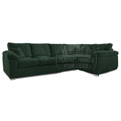 Furnishings For Less UK Delta Large Long Narrow Green 5 Seater Corner Sofa Right Hand Facing Jumbo Cord L Shape - image 1