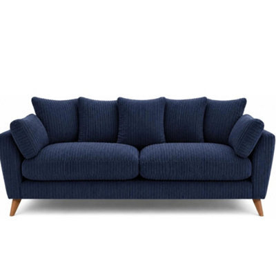 BlissFurniture Ltd Bliss Furniture Harlow Jumbo Cord 3 Seater Sofa, Modern Tailored Design, Plush Seating Ribbed Texture In Blue - image 1