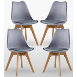 Life Interiors 5Pcs Dining Set - An Oak Round Dining Table & Set Of 4 Grey Lorenzo Tulip Chairs With Padded Seat - thumbnail 4