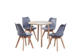 Life Interiors 5Pcs Dining Set - An Oak Round Dining Table & Set Of 4 Grey Lorenzo Tulip Chairs With Padded Seat - thumbnail 1