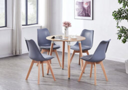 Life Interiors 5Pcs Dining Set - An Oak Round Dining Table & Set Of 4 Grey Lorenzo Tulip Chairs With Padded Seat - thumbnail 2