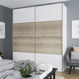 GoodHome Atomia Contemporary Panelled Without Mirror Doors White Oak Effect High Gloss 2 Door Sliding Wardrobe Door Kit (H)2250mm (W)2000mm - thumbnail 5