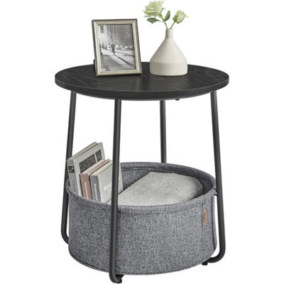 Round Side Table With Slate Grey Fabric Basket - image 1