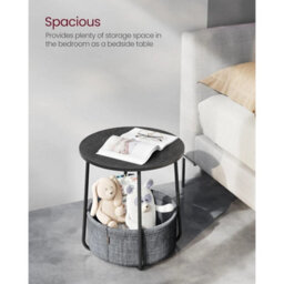 Round Side Table With Slate Grey Fabric Basket - thumbnail 3