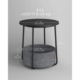 Round Side Table With Slate Grey Fabric Basket - thumbnail 2