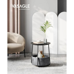 Round Side Table With Slate Grey Fabric Basket - thumbnail 6