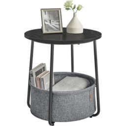 Round Side Table With Slate Grey Fabric Basket - thumbnail 1
