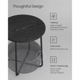 Round Side Table With Slate Grey Fabric Basket - thumbnail 4