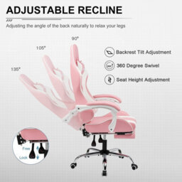 Gtplayer Gaming Chair, Massage Computer Chairs With Footrest For Adults, Ergonomic High Back Height Adjustable Chair, Pink - thumbnail 5