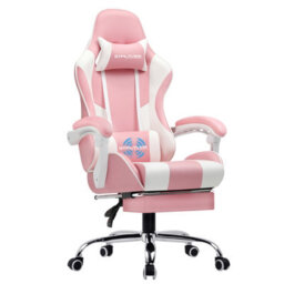 Gtplayer Gaming Chair, Massage Computer Chairs With Footrest For Adults, Ergonomic High Back Height Adjustable Chair, Pink - thumbnail 1