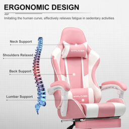 Gtplayer Gaming Chair, Massage Computer Chairs With Footrest For Adults, Ergonomic High Back Height Adjustable Chair, Pink - thumbnail 3