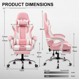 Gtplayer Gaming Chair, Massage Computer Chairs With Footrest For Adults, Ergonomic High Back Height Adjustable Chair, Pink - thumbnail 2