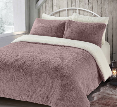 Velosso Shaggy Teddy Duvet Cover & Pillowcase Set, Cosy Bedding For Warm Bedroom Essentials, Soft Texture, Machine Washable - Pink