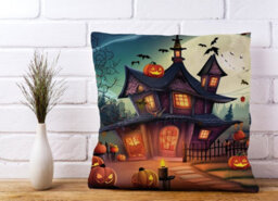 Warren Reed Designer Spooky Halloween House Cushions 60Cm X 60Cm - thumbnail 2