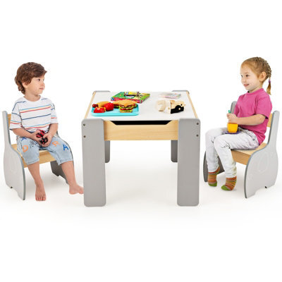 Costway 4-In-1 Kids Activity Table & Chairs Wooden Children Furniture Set W/ Storage - image 1
