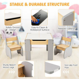 Costway 4-In-1 Kids Activity Table & Chairs Wooden Children Furniture Set W/ Storage - thumbnail 9