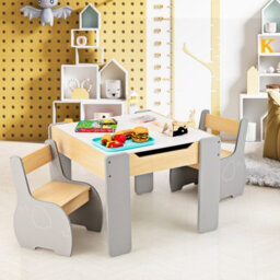 Costway 4-In-1 Kids Activity Table & Chairs Wooden Children Furniture Set W/ Storage - thumbnail 4