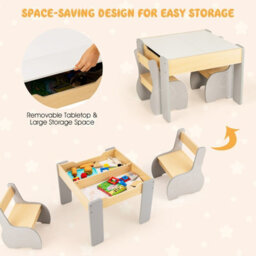 Costway 4-In-1 Kids Activity Table & Chairs Wooden Children Furniture Set W/ Storage - thumbnail 7