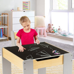 Costway 4-In-1 Kids Activity Table & Chairs Wooden Children Furniture Set W/ Storage - thumbnail 3