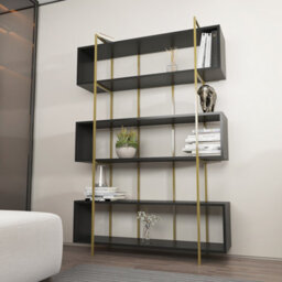 Decorotika Bruti 5-Tier Bookcase Shelving Unit Anthracite Gold