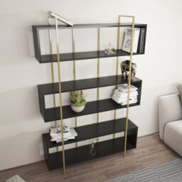 Decorotika Bruti 5-Tier Bookcase Shelving Unit Anthracite Gold - thumbnail 2