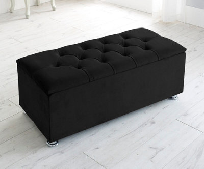 Adore Designs Chesterfield Plush Velvet Gas Lift Ottoman Storage Box - Diamante Buttons -  Black - image 1
