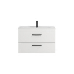 Royal Bathrooms Turin Gloss White 800mm Wall Hung Vanity Unit 2 Drawer With Minimalist Basin Sink & Matt Black Handles - thumbnail 6
