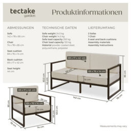 Tectake Garden Furniture Comosa - For 5 People, Xxl Padding, 2 Sofas, 1 Armchair - Brown/beige - 1 - thumbnail 6