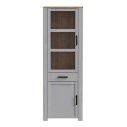 Wyld Haus Bramblecroft Grey And Natural Oak Tall Narrow Display Cabinet 1 Door 1 Drawer - thumbnail 2