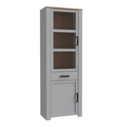 Wyld Haus Bramblecroft Grey And Natural Oak Tall Narrow Display Cabinet 1 Door 1 Drawer - thumbnail 3