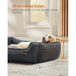Songmics Large Dog Sofa Bed, Linen-Look Pet Cushion With Raised Borders, Washable Cover, Medium Dog Size, Dark Grey - thumbnail 3