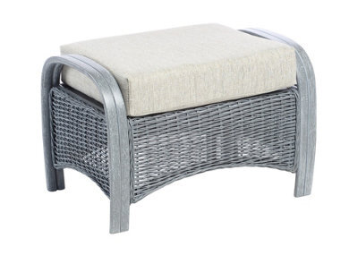 Desser Turin Grey Rattan Footstool Real Cane Natural Rattan Indoor Cushioned Footrest With Uk Sewn Cushion In Pebble Fabric - image 1